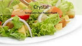  Presentation with salad - PPT theme featuring close-up of salad on white plate background and a yellow colored foreground