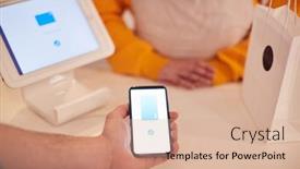  Presentation with contactless - Amazing slide set having close-up-of-sales-assistant backdrop and a coral colored foreground