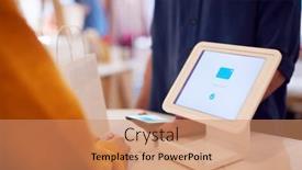  Presentation with sales - Colorful presentation design enhanced with close-up-of-sales-assistant backdrop and a coral colored foreground