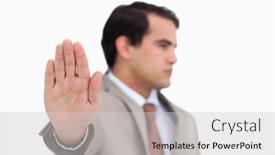  Presentation with salesman - PPT theme consisting of close up of salesman's palm against a white background background and a light gray colored foreground