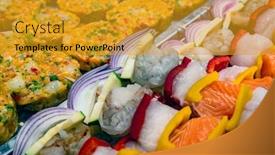  Presentation with kebab - Audience pleasing slide set consisting of close-up-of-salmon-kebab backdrop and a gold colored foreground