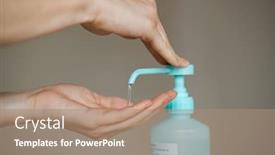  Presentation with antiseptic - Amazing PPT layouts having close-up-of-sanitizer-gel backdrop and a coral colored foreground