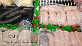  Presentation with sausages - Colorful PPT theme enhanced with close-up-of-sausages backdrop and a coral colored foreground