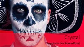  Presentation with day dead - Beautiful PPT theme featuring close-up-of-scary-man backdrop and a red colored foreground
