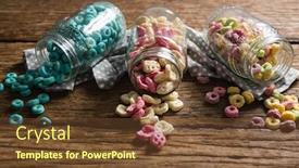  Presentation with honeycomb - Audience pleasing slides consisting of close-up of scattered honeycomb cereals from jar on wooden table backdrop and a tawny brown colored foreground