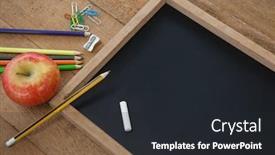  Presentation with school apple - Presentation theme having close-up of school supplies and apple on wooden table background and a dark gray colored foreground