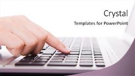  Presentation with secretary - Colorful PPT theme enhanced with close-up of secretary s hand touching computer keys during work backdrop and a white colored foreground