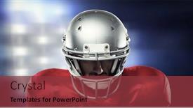  Presentation with football lights - Slide deck featuring close-up of serious american football player in red jersey looking down against white lights glowing background and a tawny brown colored foreground