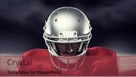  Presentation with spotlight - Theme enhanced with close-up of serious american football player in red jersey looking down against spotlight background and a tawny brown colored foreground