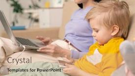  Presentation with gadget - PPT layouts having close-up-of-serious-concentrated background and a coral colored foreground