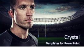  Presentation with rugby - Slide deck consisting of close-up of serious rugby player looking away against rugby stadium background and a wine colored foreground