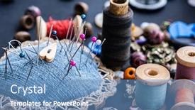  Presentation with sewing - Beautiful slide deck featuring close-up-of-sewing-pins backdrop and a teal colored foreground