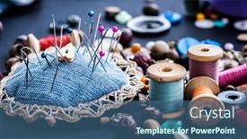  Presentation with sewing - Amazing slide deck having close-up-of-sewing-pins backdrop and a ocean colored foreground