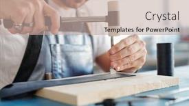  Presentation with chisel - Presentation theme featuring close-up-of-skilled-artisan background and a coral colored foreground