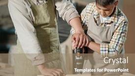  Presentation with helping hands - Presentation design with close-up-of-skilled-carpenter background and a coral colored foreground