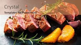  Presentation with duck - Slide deck featuring close-up-of-sliced-roasted background and a coral colored foreground