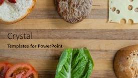  Presentation with hamburger - Amazing PPT layouts having close-up of sliced vegetables ingredient for making hamburger on chopping board backdrop and a coral colored foreground