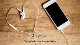  Presentation with music headphones - PPT layouts enhanced with close-up-of-smart-phone background and a coral colored foreground