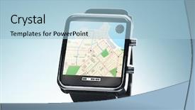  Presentation with gps - Presentation having close up of smart watch with gps navigation app background and a light blue colored foreground