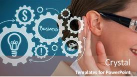  Presentation with dark blue - Beautiful slide deck featuring listening animation - close up of smiling businesswoman backdrop and a coral colored foreground