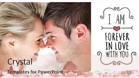  Presentation with valentines - PPT theme featuring close up of smiling couple looking at each other against valentines message background and a lemonade colored foreground