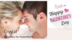  Presentation with valentines - PPT theme having close up of smiling couple looking at each other against cute valentines message background and a lemonade colored foreground