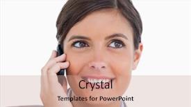  Presentation with entrepreneur - Amazing slide deck having close up of smiling female entrepreneur on her cellphone against a white background backdrop and a coral colored foreground