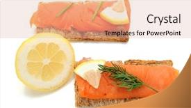  Presentation with salmon - Amazing slide set having close-up of smoked salmon served with crackers backdrop and a lemonade colored foreground