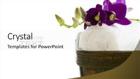  Presentation with orchids - Audience pleasing theme consisting of close up of spa towels with orchids on white with sample text backdrop and a white colored foreground
