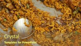  Presentation with spanish food - PPT theme consisting of close-up of spanish traditional food - paella background and a tawny brown colored foreground