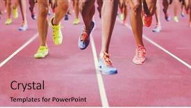  Presentation with race track - Slides with close up of sportsman legs running against race track background and a coral colored foreground