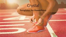  Presentation with race track - Cool new presentation with close up of sportswoman is lacing shoes against composite image of race track backdrop and a gold colored foreground