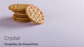  Presentation with snack food - PPT theme consisting of close-up-of-stacked-crackers background and a light gray colored foreground