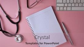  Presentation with keyboard - Beautiful presentation design featuring close-up-of-stethoscope backdrop and a coral colored foreground