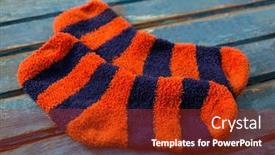  Presentation with socks - Slides consisting of close up of striped pattern socks on wooden table background and a tawny brown colored foreground