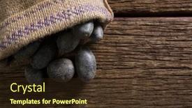  Presentation with spilling - Theme with close-up of sweet potatoes spilling out from a sack background and a wine colored foreground