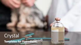  Presentation with injection - Amazing PPT theme having close-up of syringe injection solution bottle and doctor instrument on table backdrop and a tawny brown colored foreground