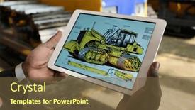  Presentation with industrial machines - PPT layouts enhanced with close-up-of-tablet background and a tawny brown colored foreground
