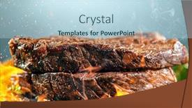  Presentation with steak - Colorful presentation theme enhanced with close-up-of-tasty-beef backdrop and a sky blue colored foreground