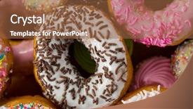  Presentation with sprinkles - Colorful PPT theme enhanced with close-up of tasty doughnuts backdrop and a tawny brown colored foreground