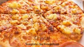  Presentation with hawaiian - Presentation theme with close up of tasty hawaiian pizza with ham and pineapple background and a gold colored foreground