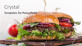  Presentation with burgers - Presentation theme having close-up of tasty home made burgers background and a pink colored foreground
