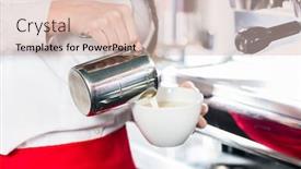  Presentation with waitress - Amazing theme having close-up of the hands of a waitress pouring milk into a coffee cup backdrop and a lemonade colored foreground