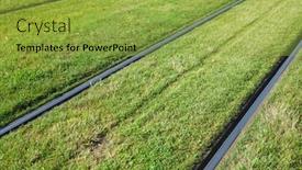  Presentation with tram - Slide set enhanced with close-up-of-the-tracks background and a gold colored foreground