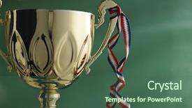  Presentation with trophy - Presentation theme featuring close up of the trophy in front of blackboard background and a ocean colored foreground