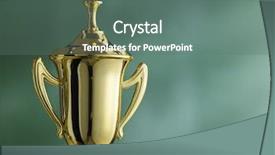  Presentation with trophy - PPT theme featuring close up of the trophy in front of blackboard background and a ocean colored foreground