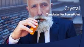  Presentation with smoking - Audience pleasing theme consisting of close-up of thoughtful male smoking electrocigarette while sitting backdrop and a ocean colored foreground