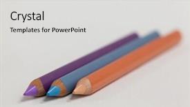  Presentation with colored pencils - Colorful presentation theme enhanced with close-up of three colored pencils on white background backdrop and a light gray colored foreground