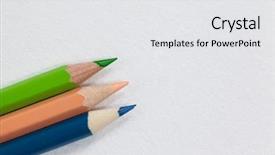  Presentation with colored pencils - Amazing PPT theme having close-up of three colored pencils on white background backdrop and a white colored foreground