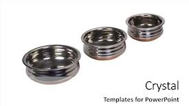  Presentation with stainless steel - Beautiful slides featuring close-up of three stainless steel cooking pots in a row backdrop and a white colored foreground